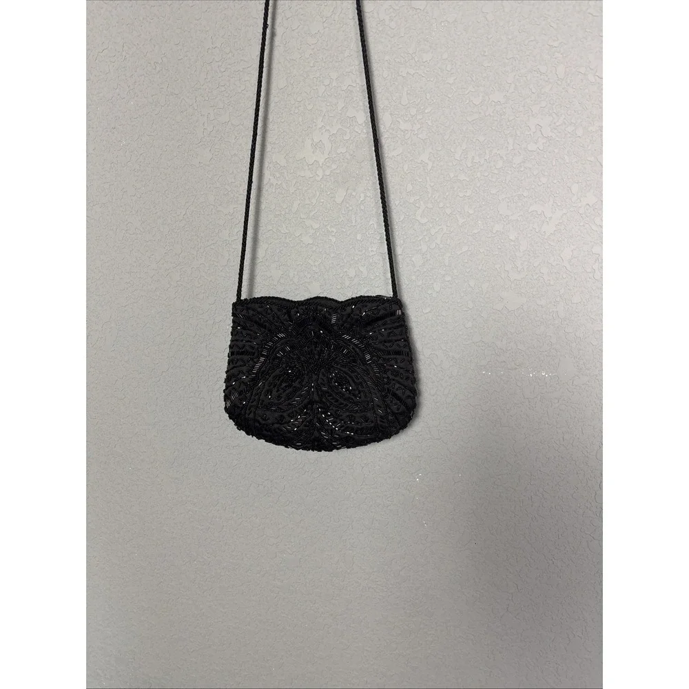 Vintage Carla Marchi Beaded Black Evening Bag 1990s Formal Event Handmade